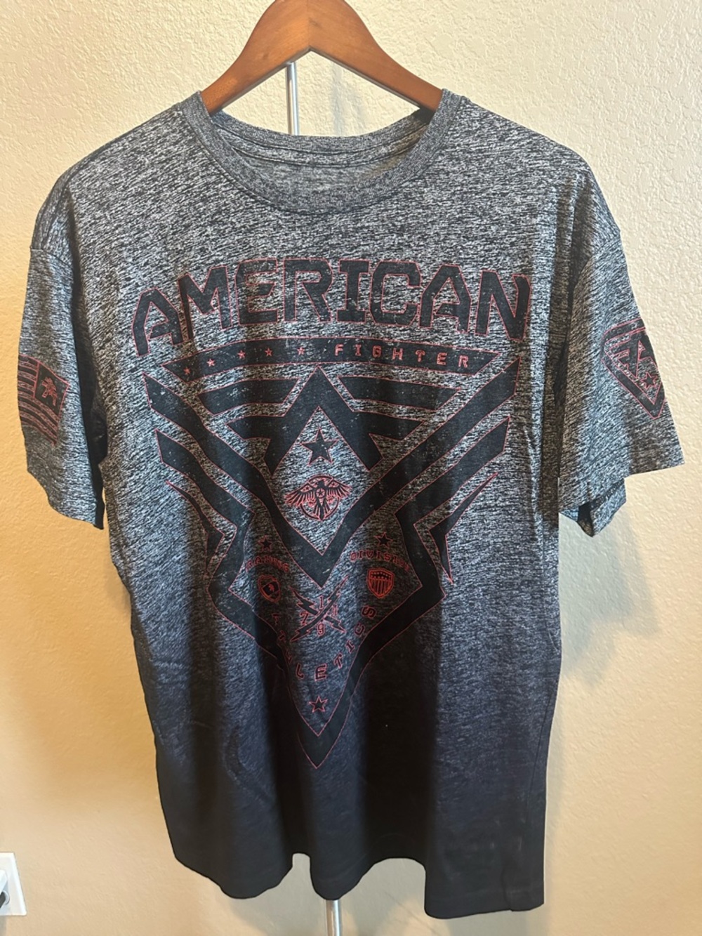 American Fighter Gray & Black Short-Sleeve Graphic Tee with Red Accents